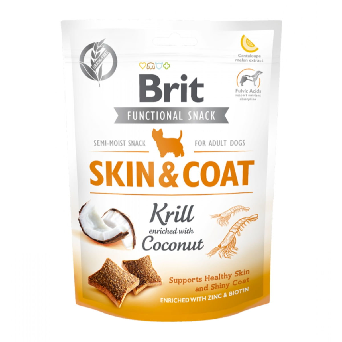 BRIT Care Functional Snack Skin & Coat, Krill cu Nucă de cocos, recompense funționale fără cereale câini, piele și blană, 150g - poza 1