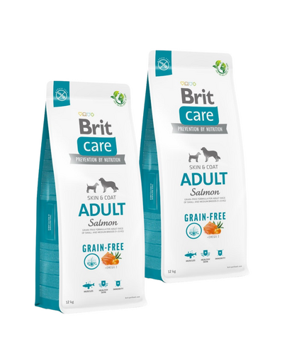 BRIT Care Grain-free Adult Salmon & Potato 2 x 12 kg hrană câini adulți, cu somon