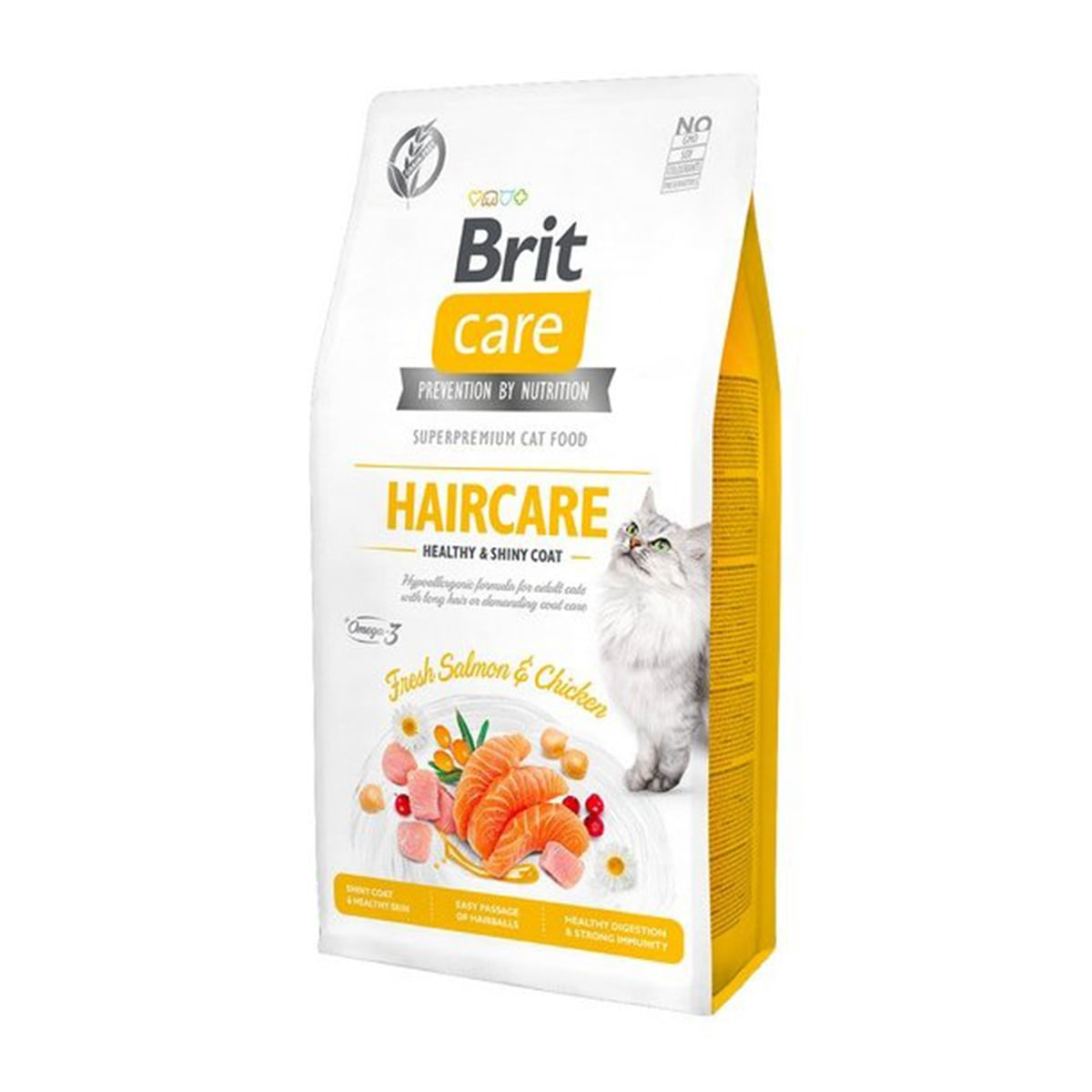 BRIT Care Haircare Healthy & Shiny Coat, Somon și Pui, hrană uscată fără cereale pisici, piele și blană, 2kg - poza 2