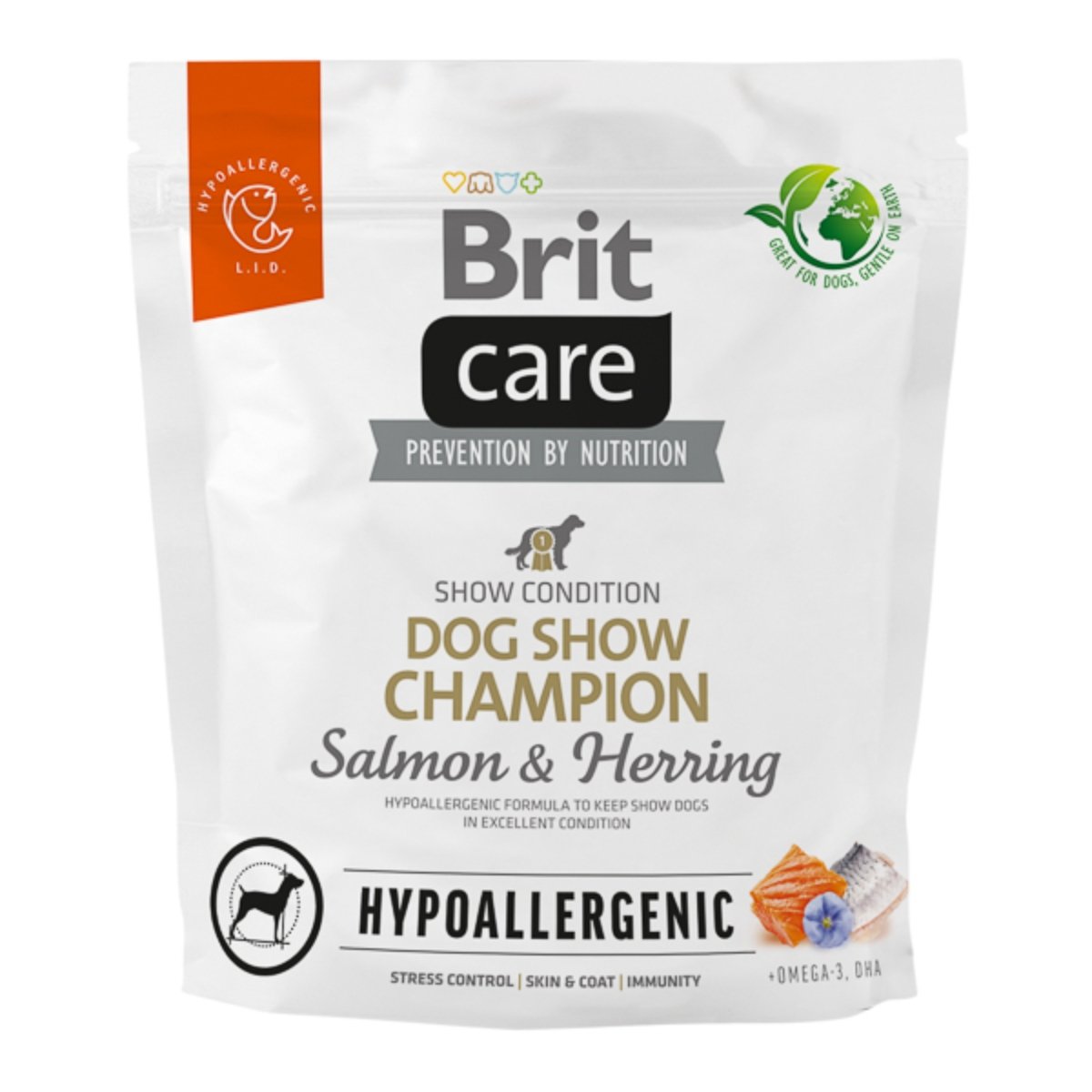 BRIT Care Hypoallergenic Dog Show Champion, XS-XL, Somon și Hering, hrană uscată monoproteică câini, sistem imunitar & alergii, 1kg - poza 1