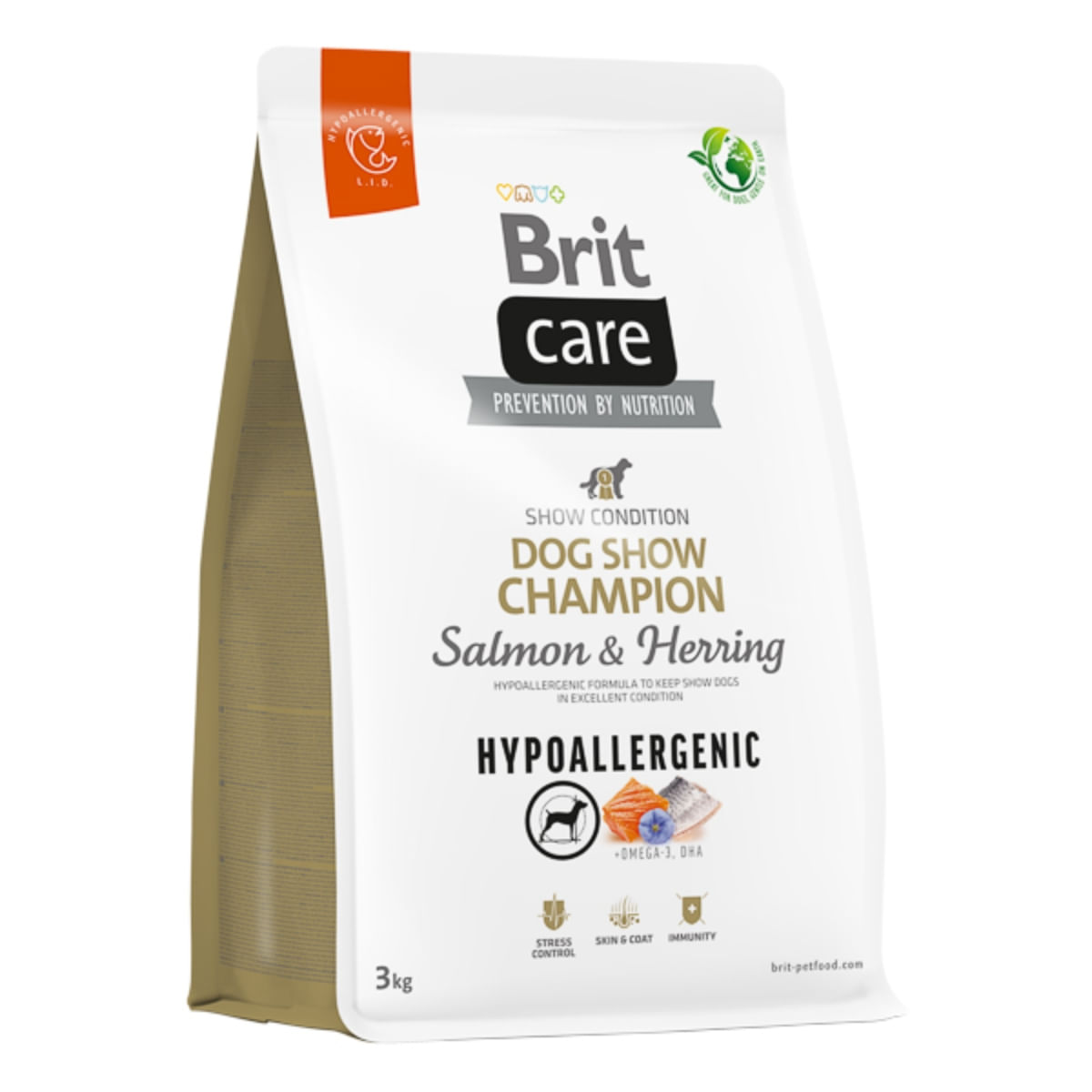 BRIT Care Hypoallergenic Dog Show Champion, XS-XL, Somon și Hering, hrană uscată monoproteică câini, sistem imunitar & alergii, 3kg - poza 1