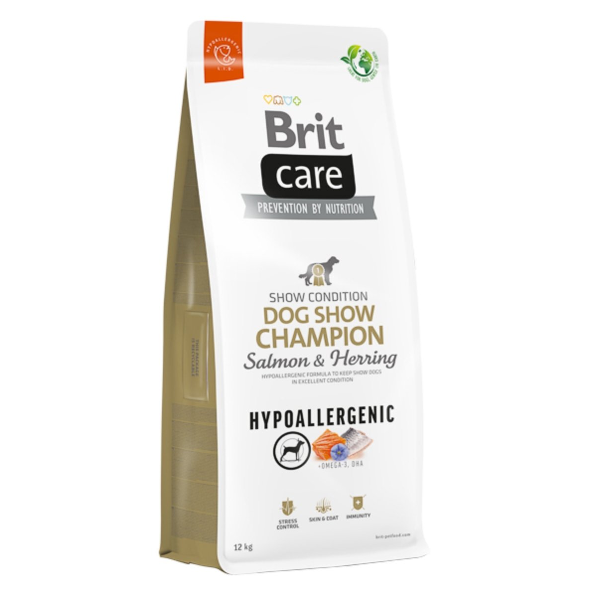 BRIT Care Hypoallergenic Dog Show Champion, XS-XL, Somon și Hering, hrană uscată monoproteică câini, sistem imunitar & alergii, 12kg - poza 1
