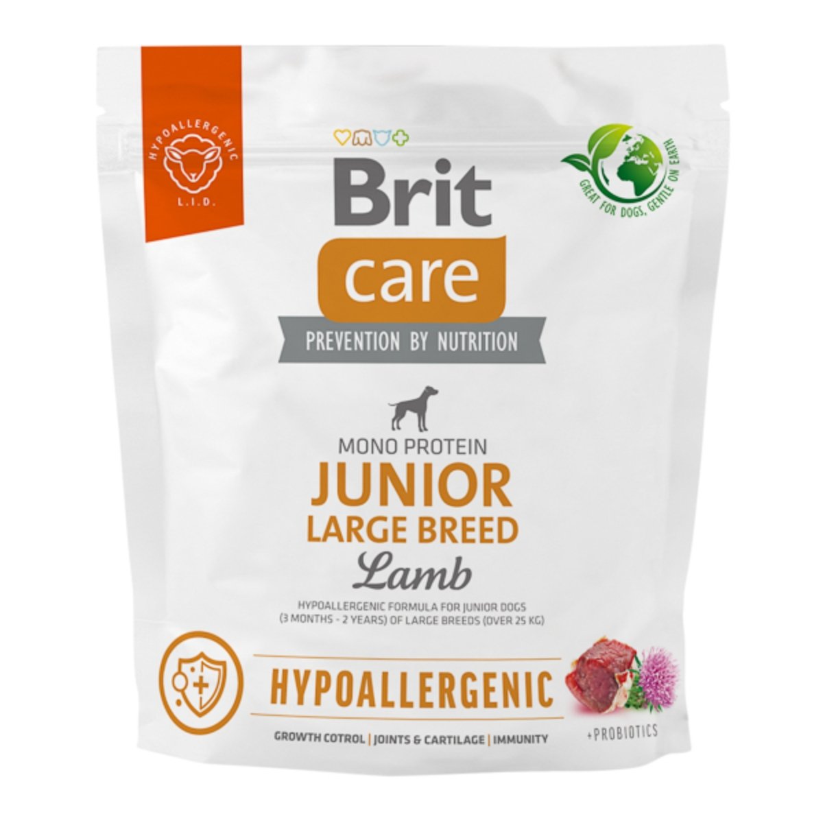 BRIT Care Hypoallergenic, L-XL, Miel, hrană uscată monoproteică câini junior, sistem imunitar & alergii BRIT Care Hypoallergenic Junior Large Breed, L-XL, Miel, hrană uscată monoproteică câini junior, sistem imunitar & alergii, 1kg - poza 2