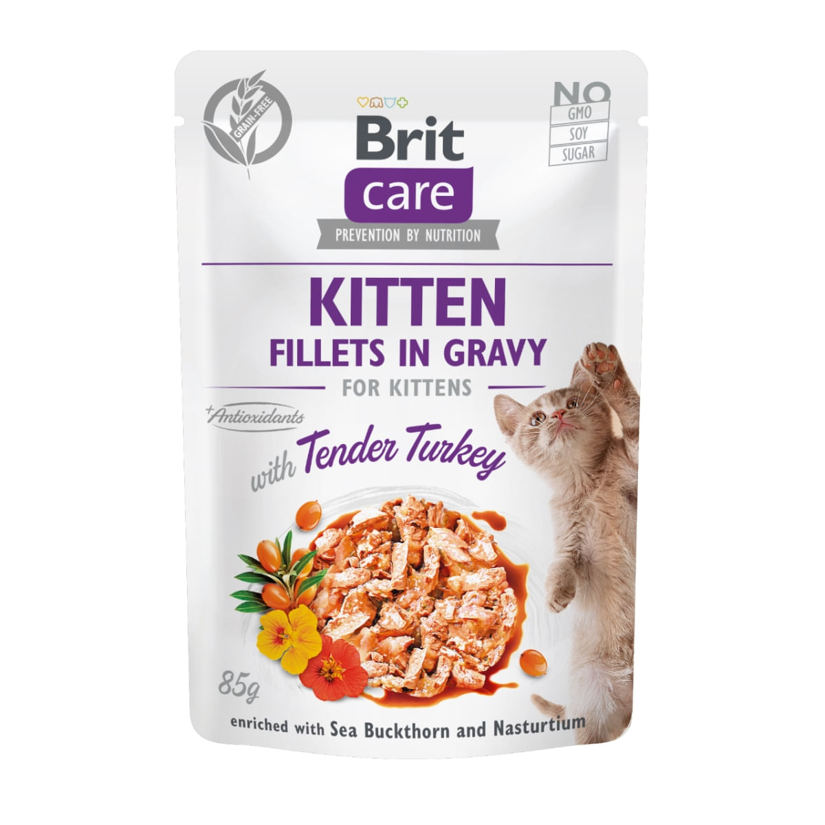 BRIT Care Kitten Fillets In Gravy, Curcan, plic hrană umedă fără cereale pisici junior, (în sos), 85g - poza 1
