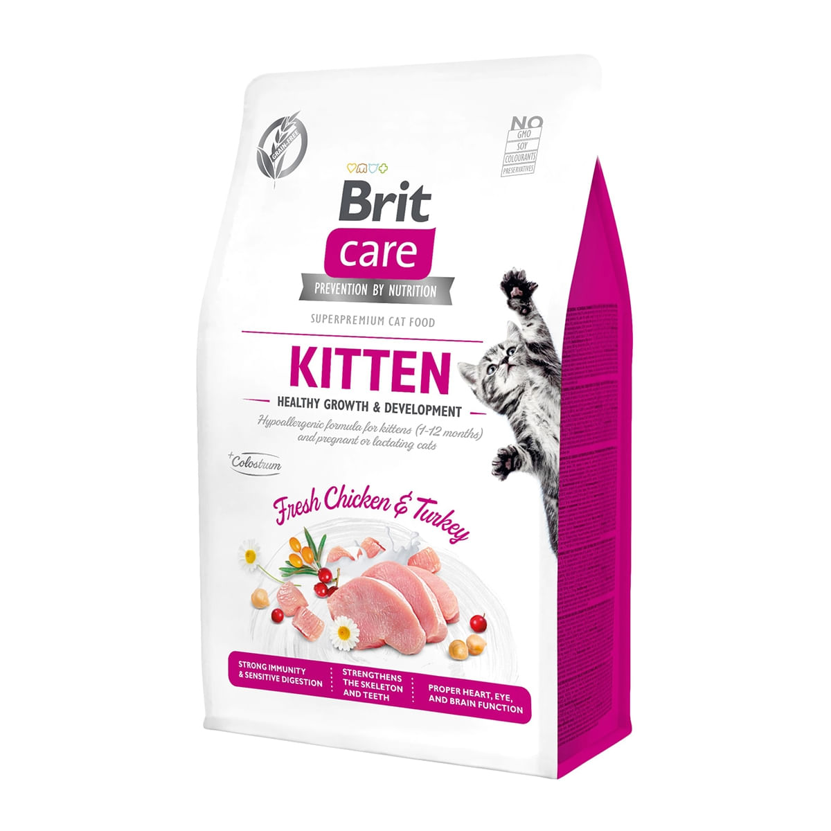 BRIT Care Kitten Healthy Growth & Development, Pui și Curcan, hrană uscată fără cereale pisici junior, 400g - poza 2