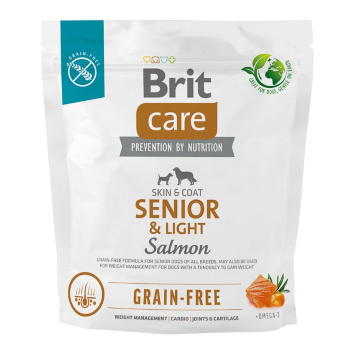 BRIT Care Senior & Light, XS-XL, Somon, hrană uscată fără cereale câini senior, obezitate, 1kg - poza 2