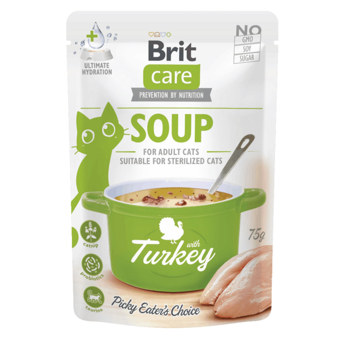 BRIT Care Soup, Curcan, plic hrană umedă fără cereale pisici, apetit capricios, (topping), 75g - poza 1