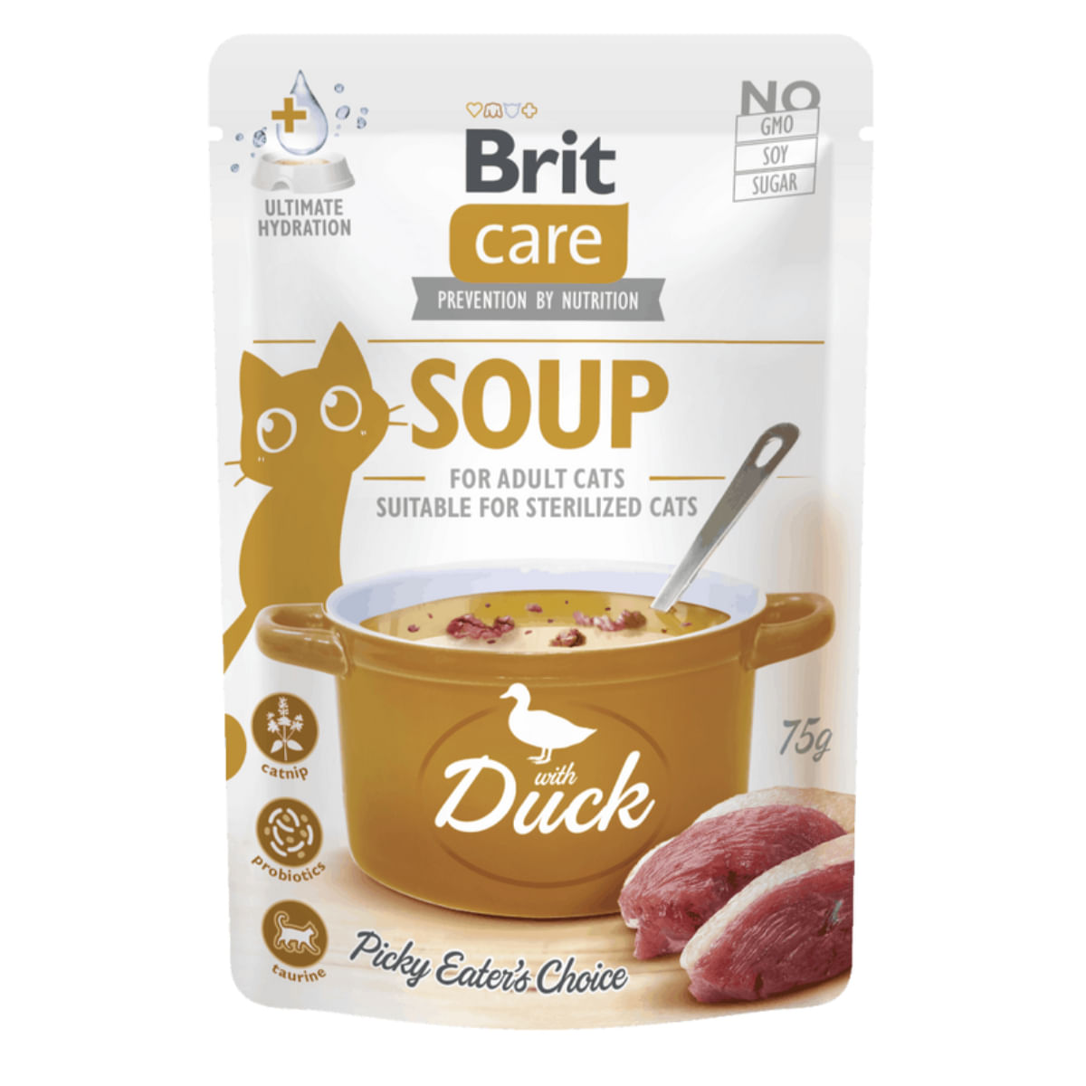 BRIT Care Soup, Rață, plic hrană umedă fără cereale pisici, apetit capricios, (topping), 75g - poza 2