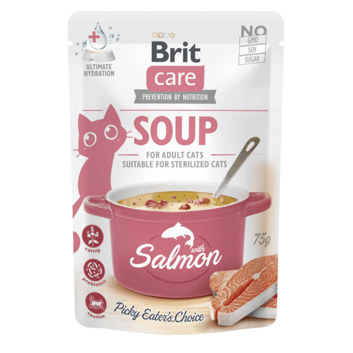 BRIT Care Soup, Somon, plic hrană umedă fără cereale pisici, apetit capricios, (topping), 75g - poza 1