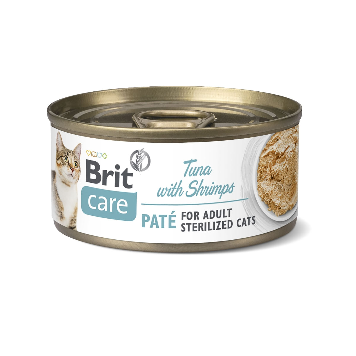 BRIT Care Sterilized Pate, Ton și Creveți, conservă hrană umedă conținut redus cereale pisici sterilizate, (pate), 70g - poza 1