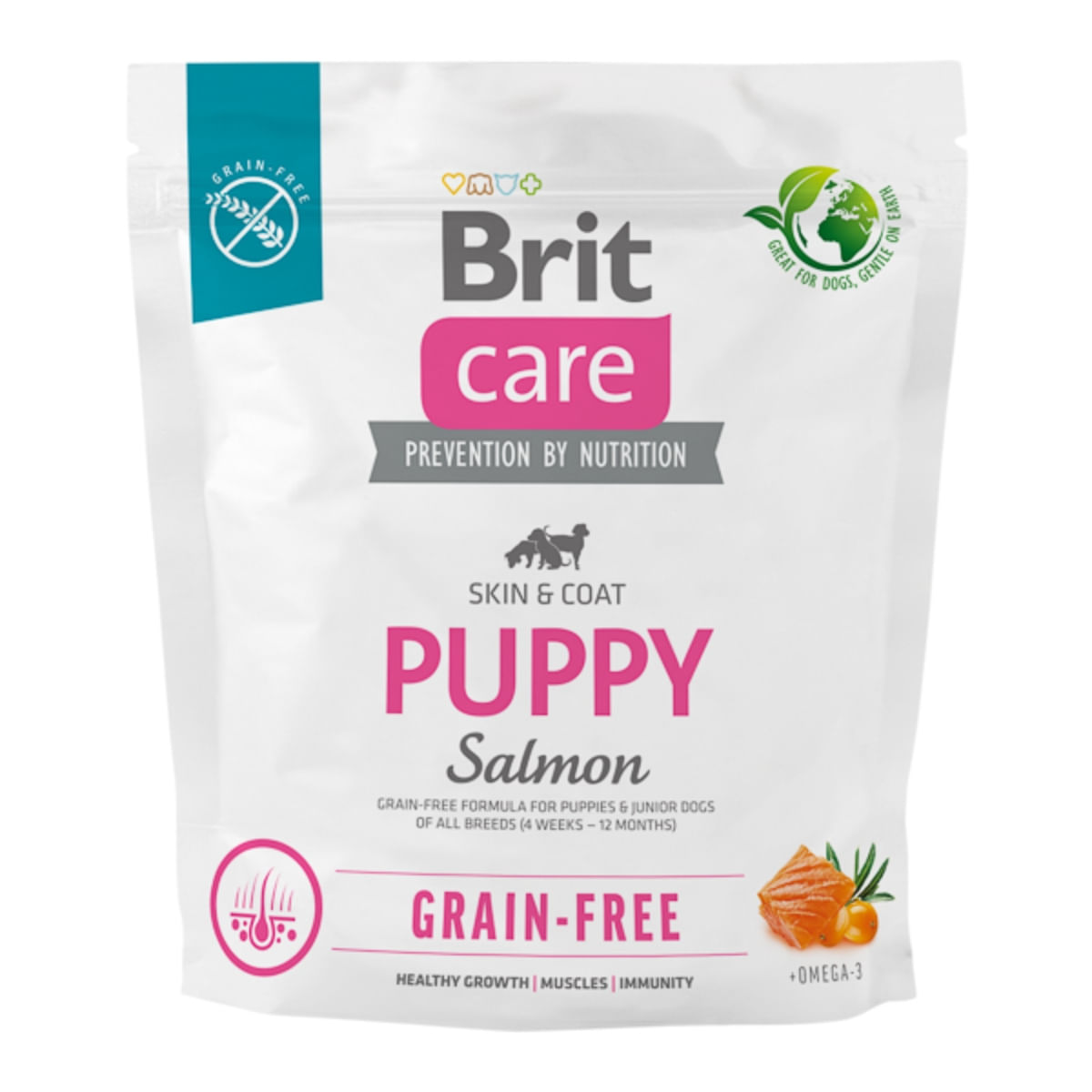 BRIT Care, XS-XL, Somon, hrană uscată fără cereale câini junior, piele & blană BRIT Care Grain-Free Puppy, XS-XL, Somon, hrană uscată fără cereale câini junior, piele & blană, 1kg - poza 2
