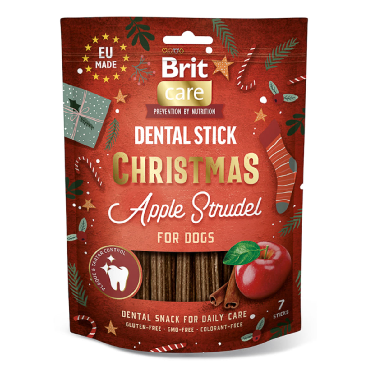 BRIT Christmas Dental Stick Apple Strudel, XS-XL, Mere, punguță recompense câini, 250g - poza 2