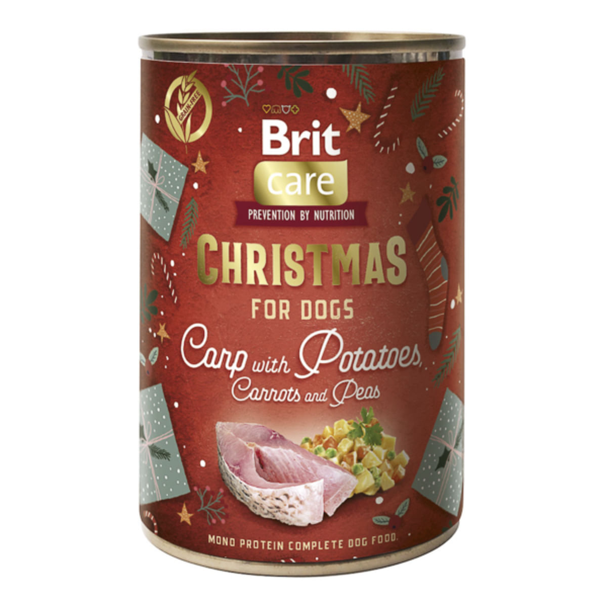 BRIT Christmas Monoprotein, XS-XL, Crap și Cartofi, conservă hrană umedă monoproteică fără cereale câini, (pate), 400g - poza 2