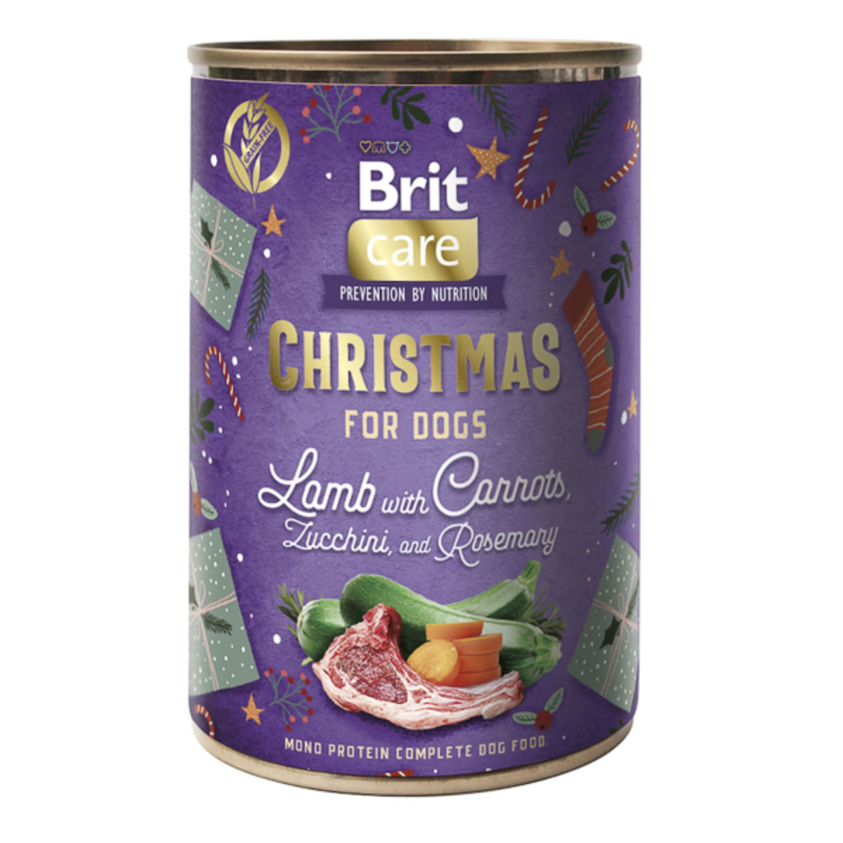 BRIT Christmas Monoprotein, XS-XL, Miel și Zucchini, conservă hrană umedă monoproteică fără cereale câini, (pate), 400g - poza 1
