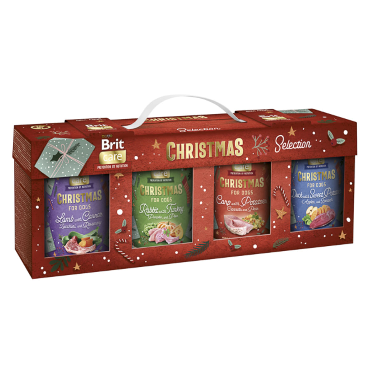 BRIT Christmas Selection, XS-XL, Carne și Pește, conservă hrană umedă fără cereale câini, (pate), multipack, 400g x 4buc - poza 1