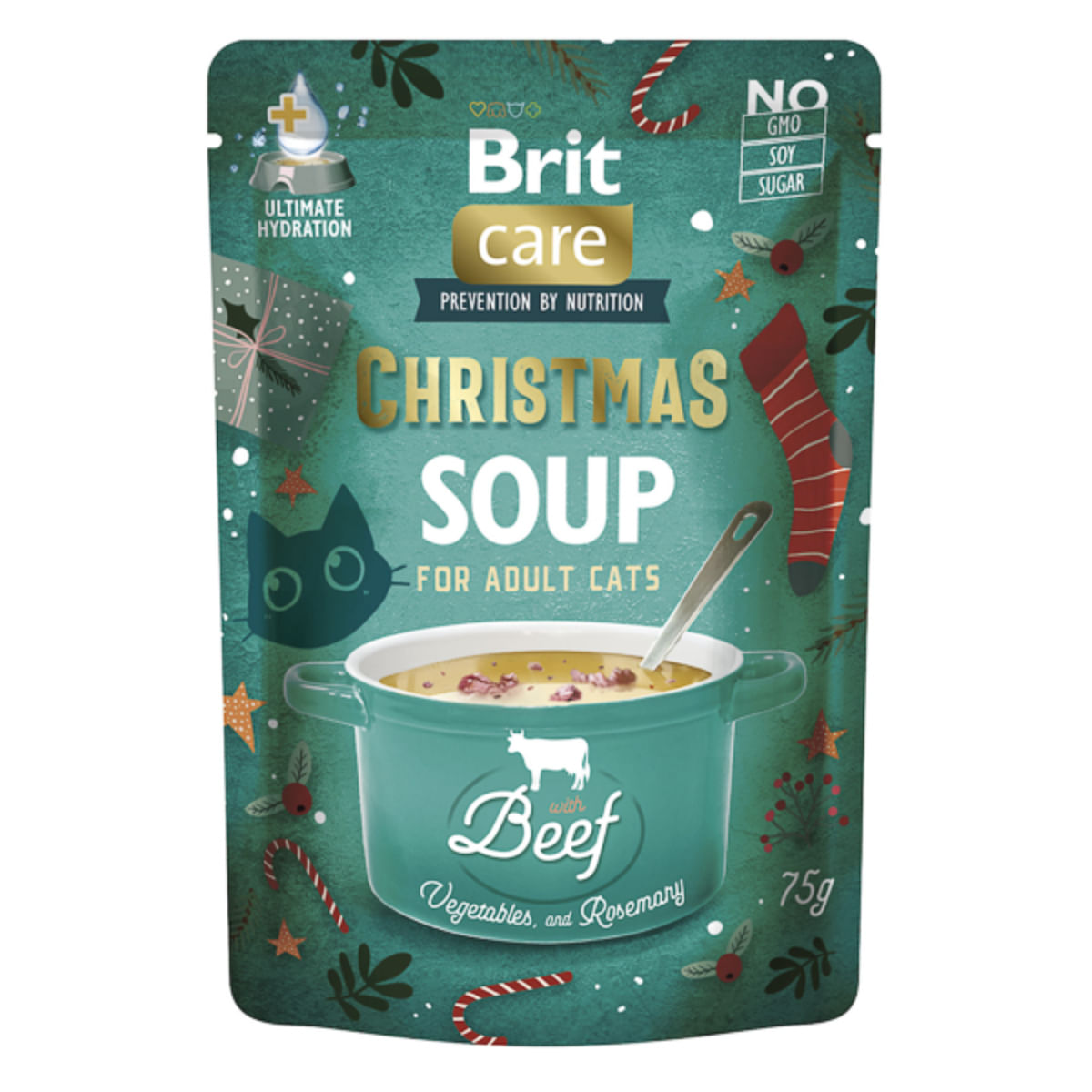 BRIT Christmas Soup, Vită, plic hrană umedă fără cereale pisici, (topping), 75g - poza 2