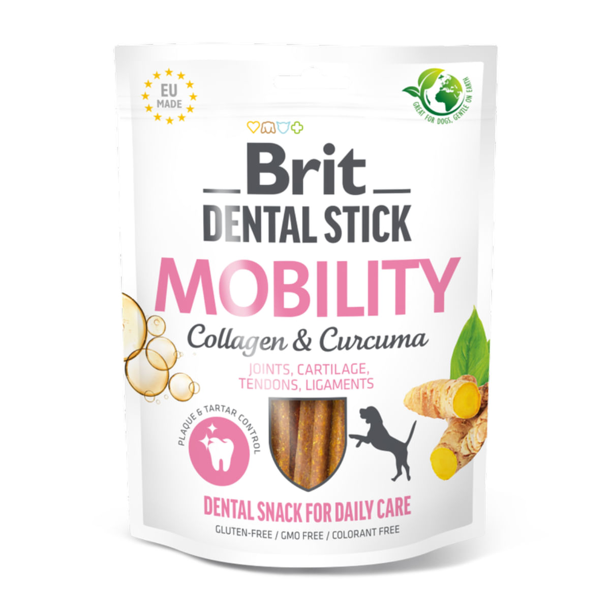 BRIT Dental Stick Mobility Curcuma&Colagen, XS-XL, punguță recompense funcționale câini, sistem articular, 120g - poza 1