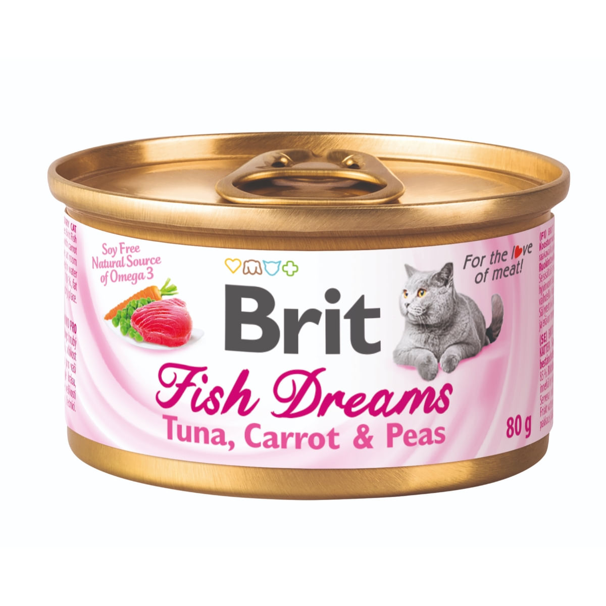 BRIT Fish Dreams, Ton cu Morcov și Mazăre, conservă hrană umedă pisici, (în suc propriu), 80g - poza 1
