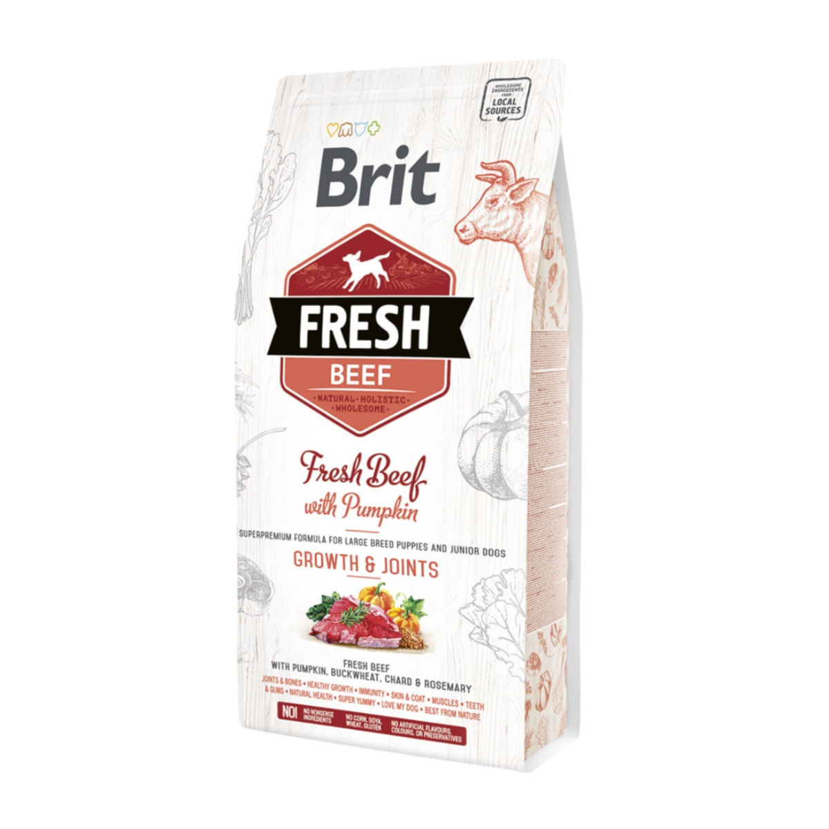 BRIT Fresh Bones & Joints Junior L-XL, Vită cu Dovleac, hrană uscată conținut redus cereale câini junior, 2.5kg - poza 2