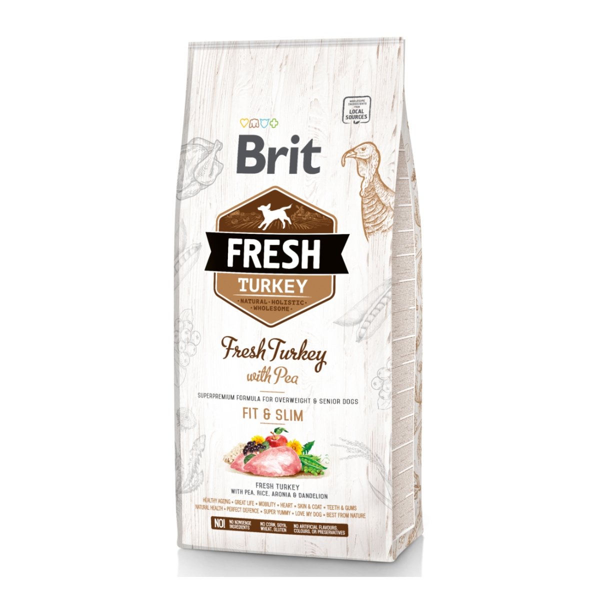 BRIT Fresh Fit & Slim Adult S-XL, Curcan cu Mazăre, hrană uscată conținut redus cereale câini, managemetul greutății, 12kg - poza 2