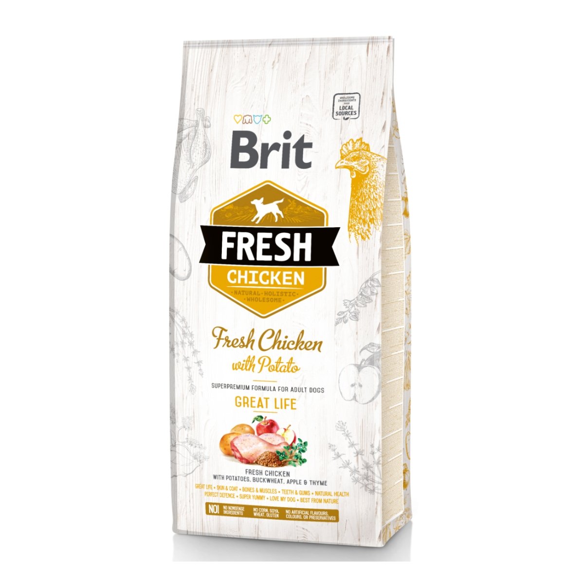 BRIT Fresh Great Life Adult S-XL, Pui cu Cartof, hrană uscată conținut redus cereale câini, 12kg - poza 1