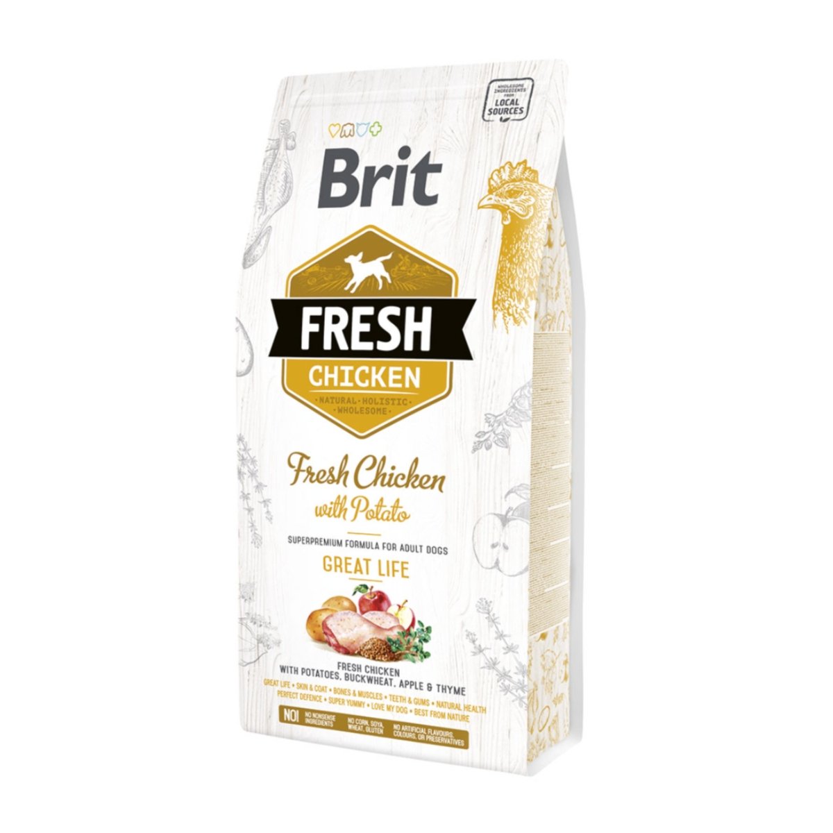 BRIT Fresh Great Life Adult S-XL, Pui cu Cartof, hrană uscată conținut redus cereale câini, 2.5kg - poza 2