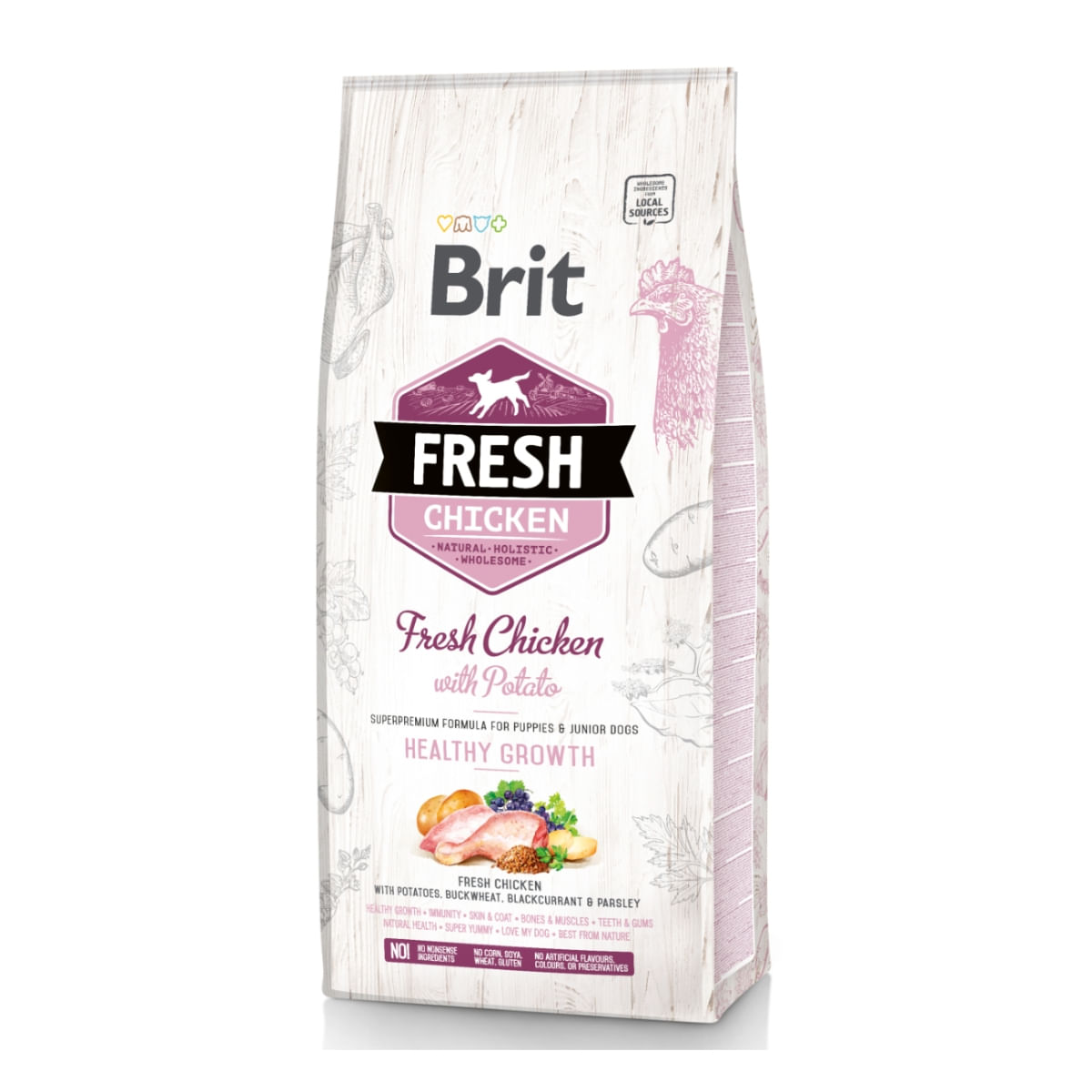 BRIT Fresh Healthy Growth Puppy & Junior S-XL, Pui cu Cartof, hrană uscată conținut redus cereale câini junior, 12kg - poza 2