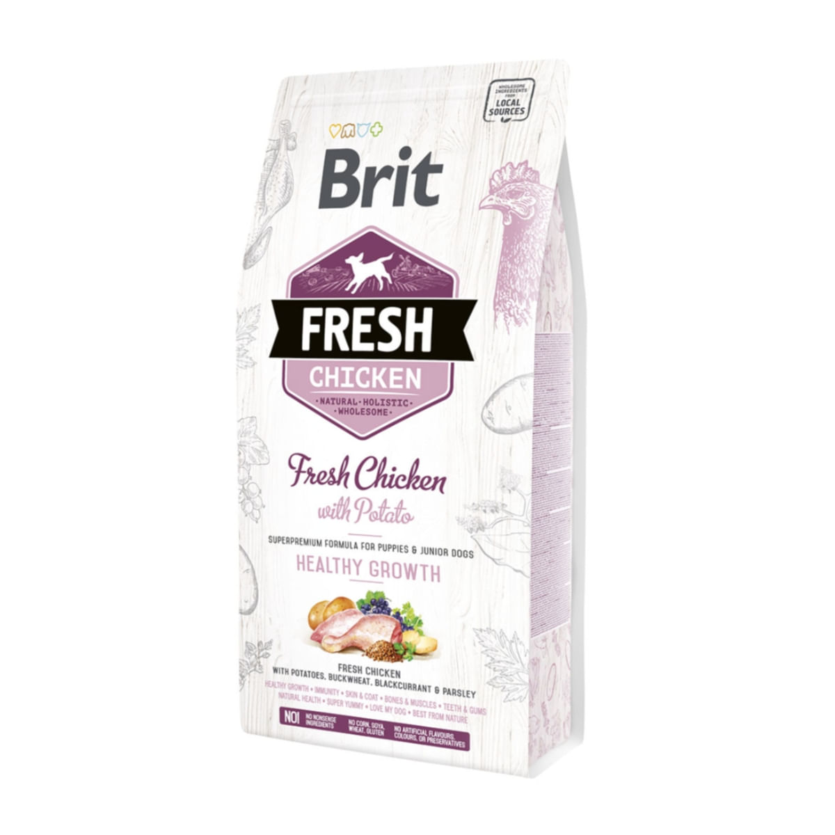 BRIT Fresh Healthy Growth Puppy & Junior S-XL, Pui cu Cartof, hrană uscată conținut redus cereale câini junior, 2.5kg - poza 1