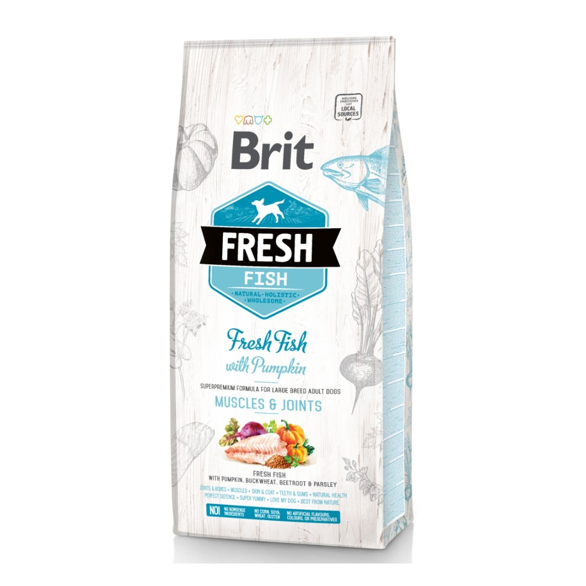 BRIT Fresh Muscles & Joints Adult L-XL, Pește cu Dovleac, hrană uscată conținut redus cereale câini, 12kg - poza 2