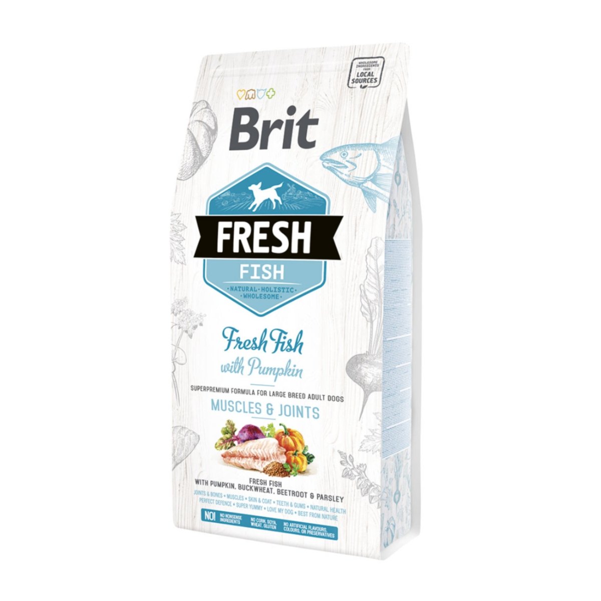 BRIT Fresh Muscles & Joints Adult L-XL, Pește cu Dovleac, hrană uscată conținut redus cereale câini, 2.5kg - poza 1