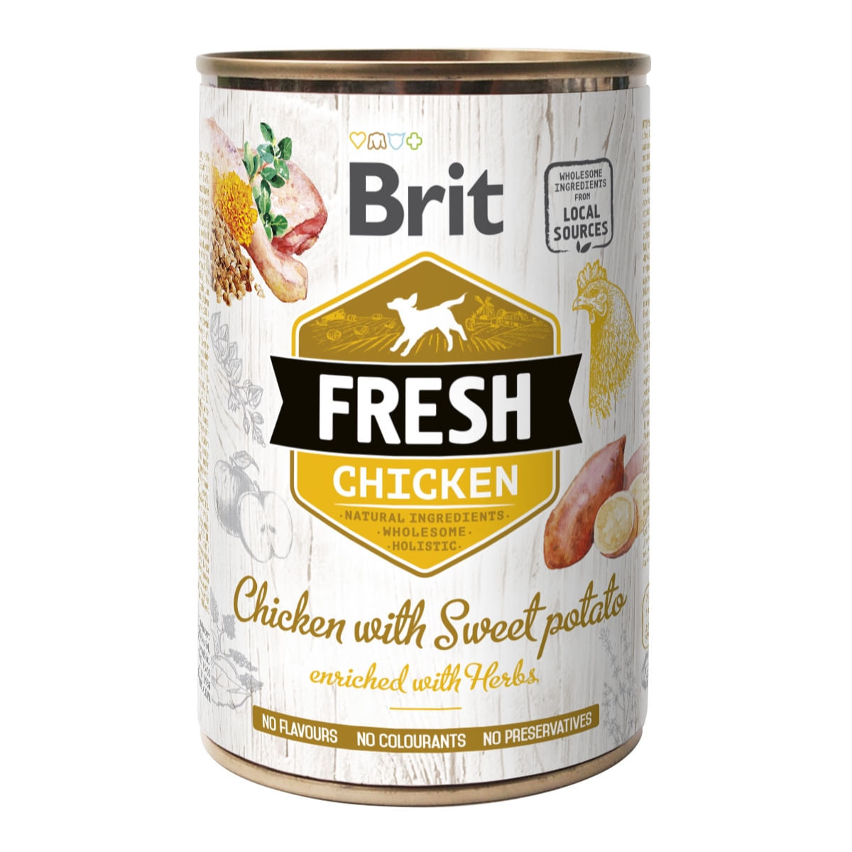 BRIT Fresh, Pui cu Cartof Dulce, conservă hrană umedă conținut redus cereale câini, (în aspic), 400g - poza 1