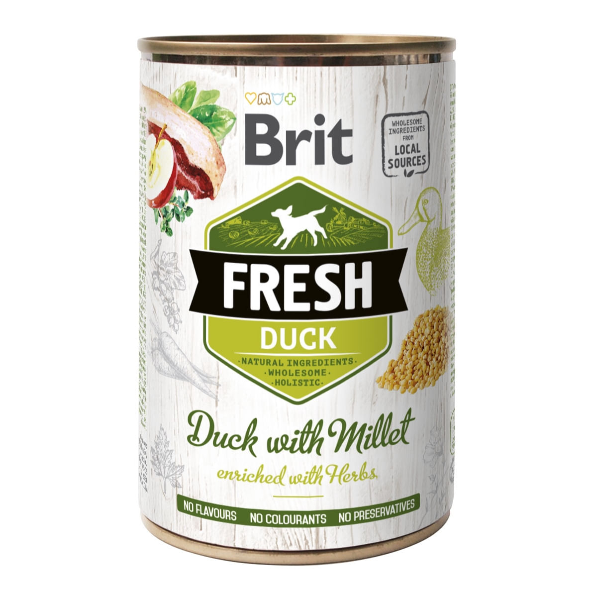 BRIT Fresh, Rață cu Mei, conservă hrană umedă fără cereale câini, (în aspic), 400g - poza 1