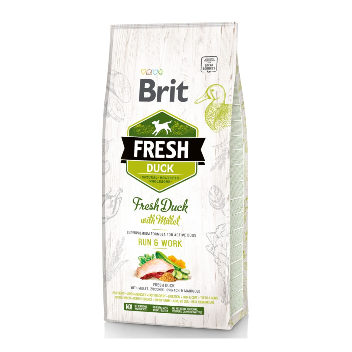 BRIT Fresh Run & Work Adult S-XL, Rață cu Mei, hrană uscată conținut redus cereale câini, activitate intensă, 12kg - poza 1