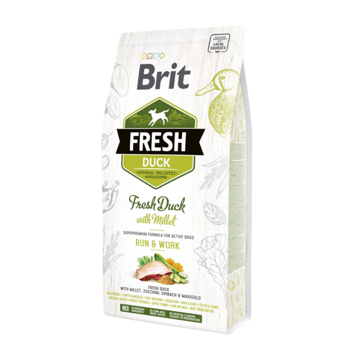 BRIT Fresh Run & Work Adult S-XL, Rață cu Mei, hrană uscată conținut redus cereale câini, activitate intensă, 2.5kg - poza 2