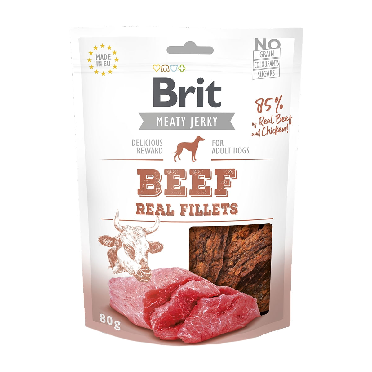 BRIT Jerky Beef Fillets, recompense câini, File deshidratat Vită, 80 g - poza 1