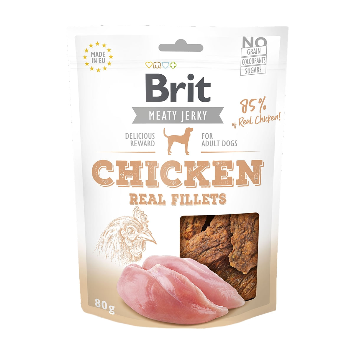 BRIT Jerky Chicken Fillets, recompense câini, File deshidratat Pui, 80g - poza 1