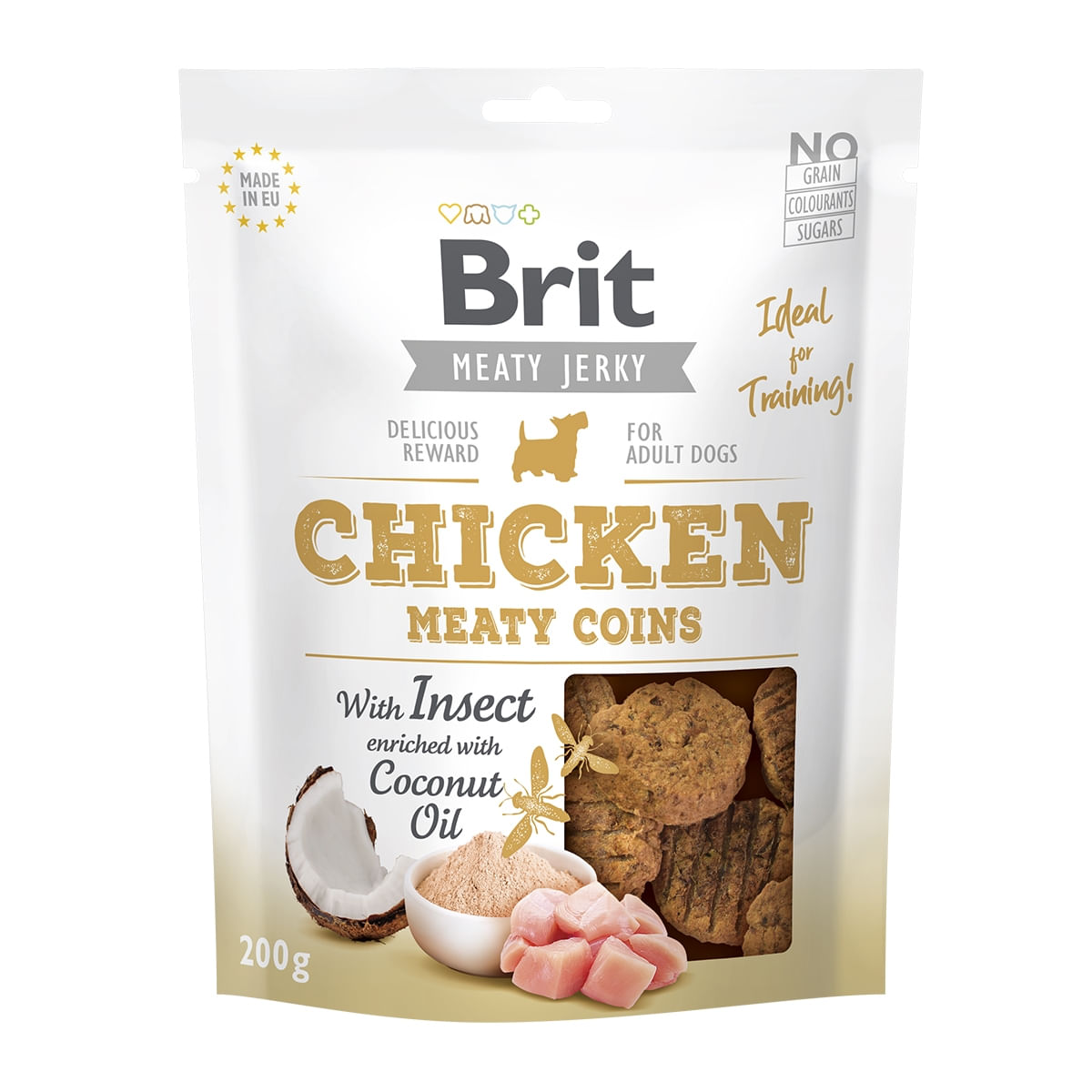 BRIT Jerky Chicken with Insect Meaty Coins, recompense câini, Rondele carne Pui cu Insecte, 200g - poza 2