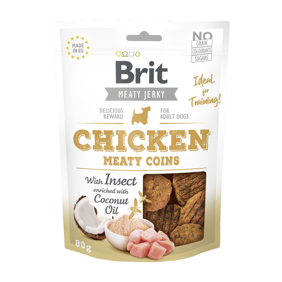 BRIT Jerky Chicken with Insect Meaty Coins, recompense câini, Rondele carne Pui cu Insecte, 80g - poza 2