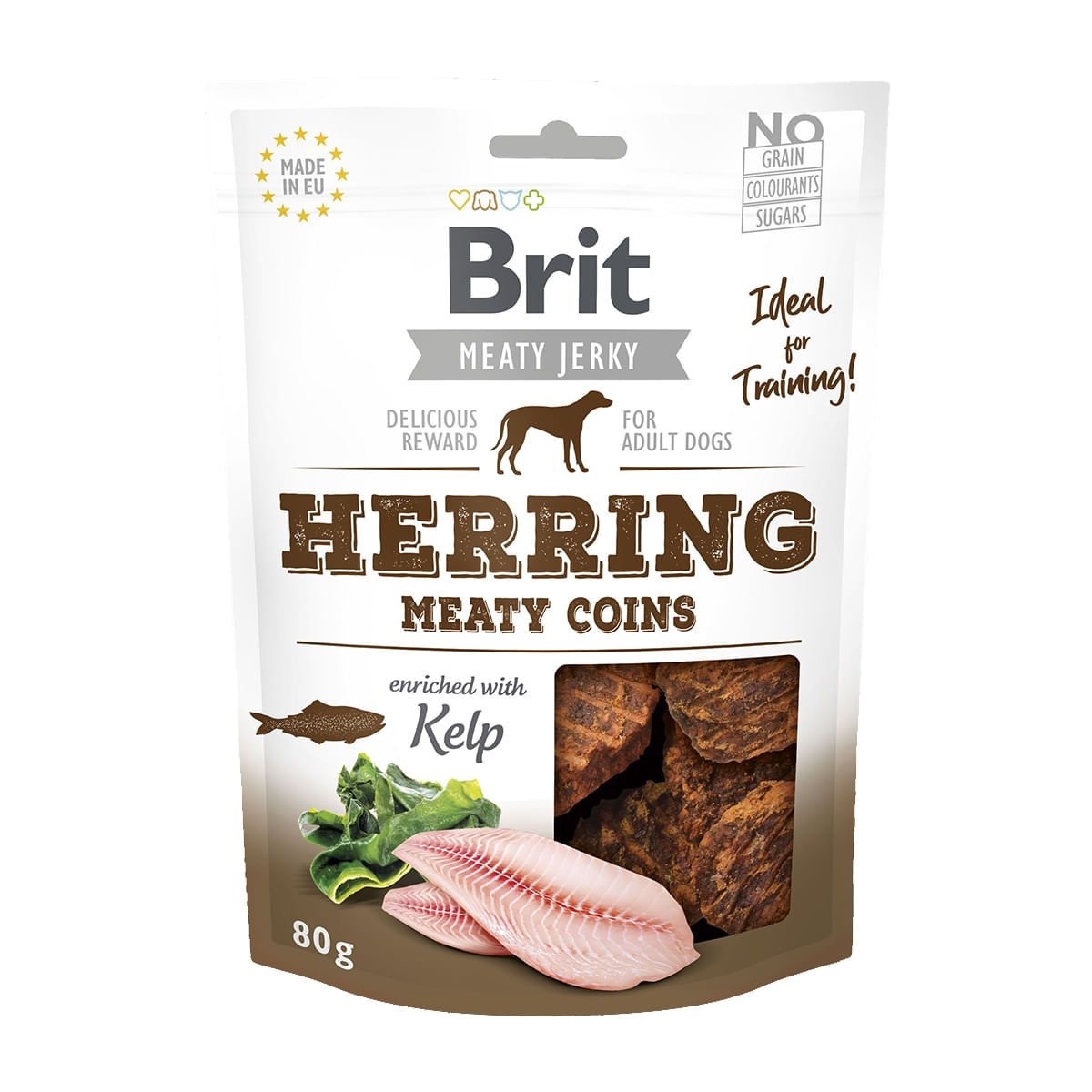 BRIT Jerky, Herring Meaty Coins, recompense câini, Rondele carne Hering, 80g - poza 1