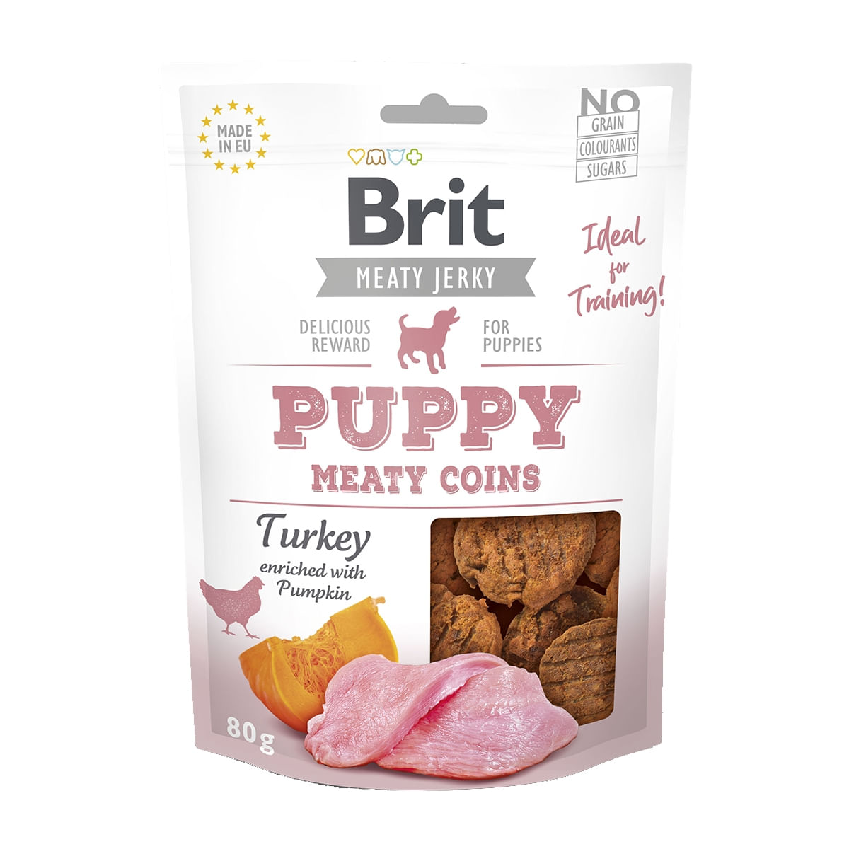 BRIT Jerky Puppy Turkey Meaty Coins, recompense câini junior, Banuti Rondele carne Curcan, 80g - poza 2