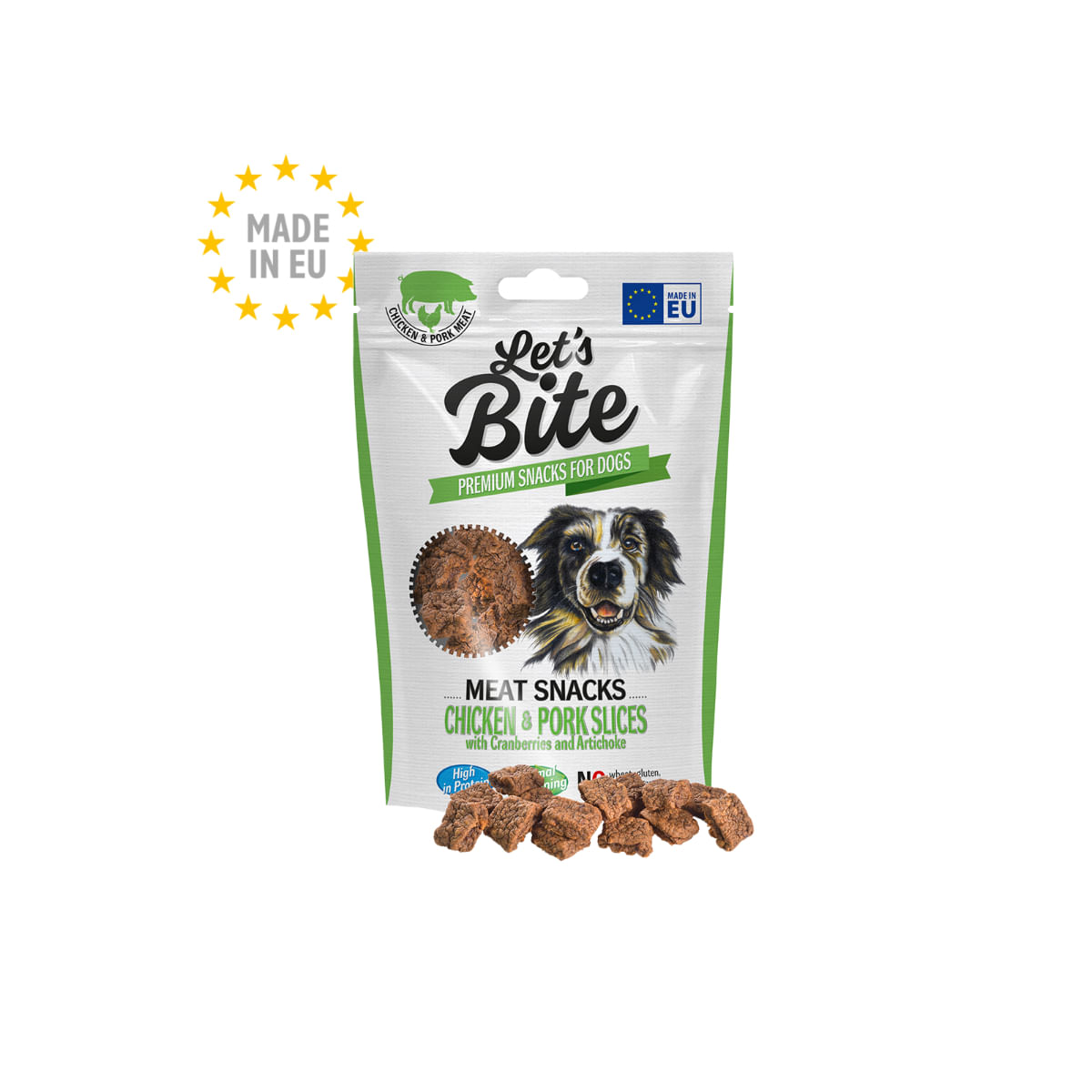 BRIT Let's Bite Meat Snacks Chicken & Pork Slices, XS-XL, Pui și Porc, punguță recompense fără cereale câini, 80g - poza 2