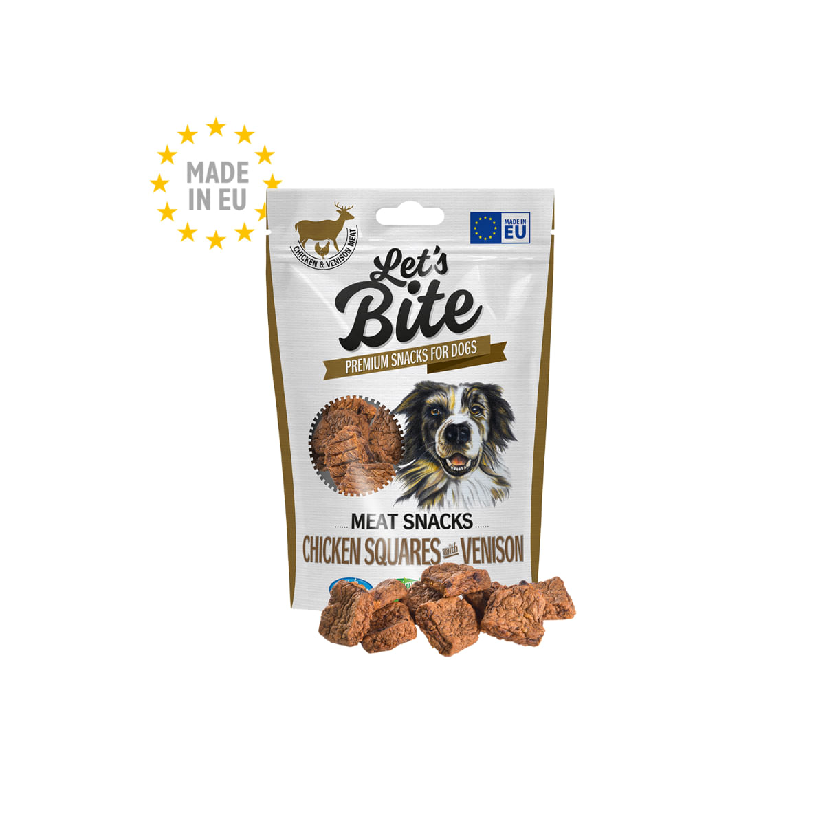 BRIT Let's Bite Meat Snacks Chicken Squares with Venison, XS-XL, Vânat și Pui, punguță recompense fără cereale câini, 80g - poza 2