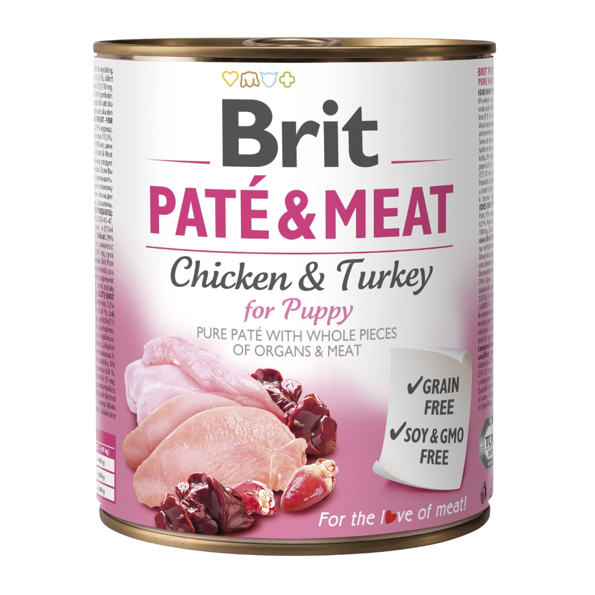 BRIT Pate and Meat Puppy, XS-XL, Pui și Curcan, conservă hrană umedă câini junior, (pate), 800g - poza 1