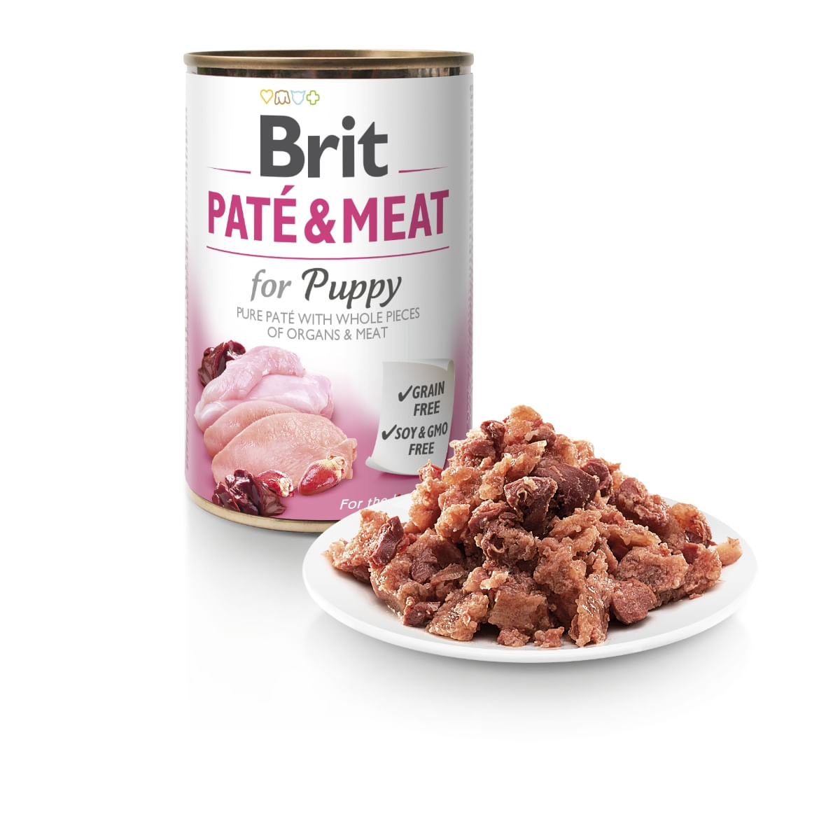 BRIT Pate and Meat Puppy, XS-XL, Pui și Curcan, conservă hrană umedă câini junior, (pate), 800g - poza 4