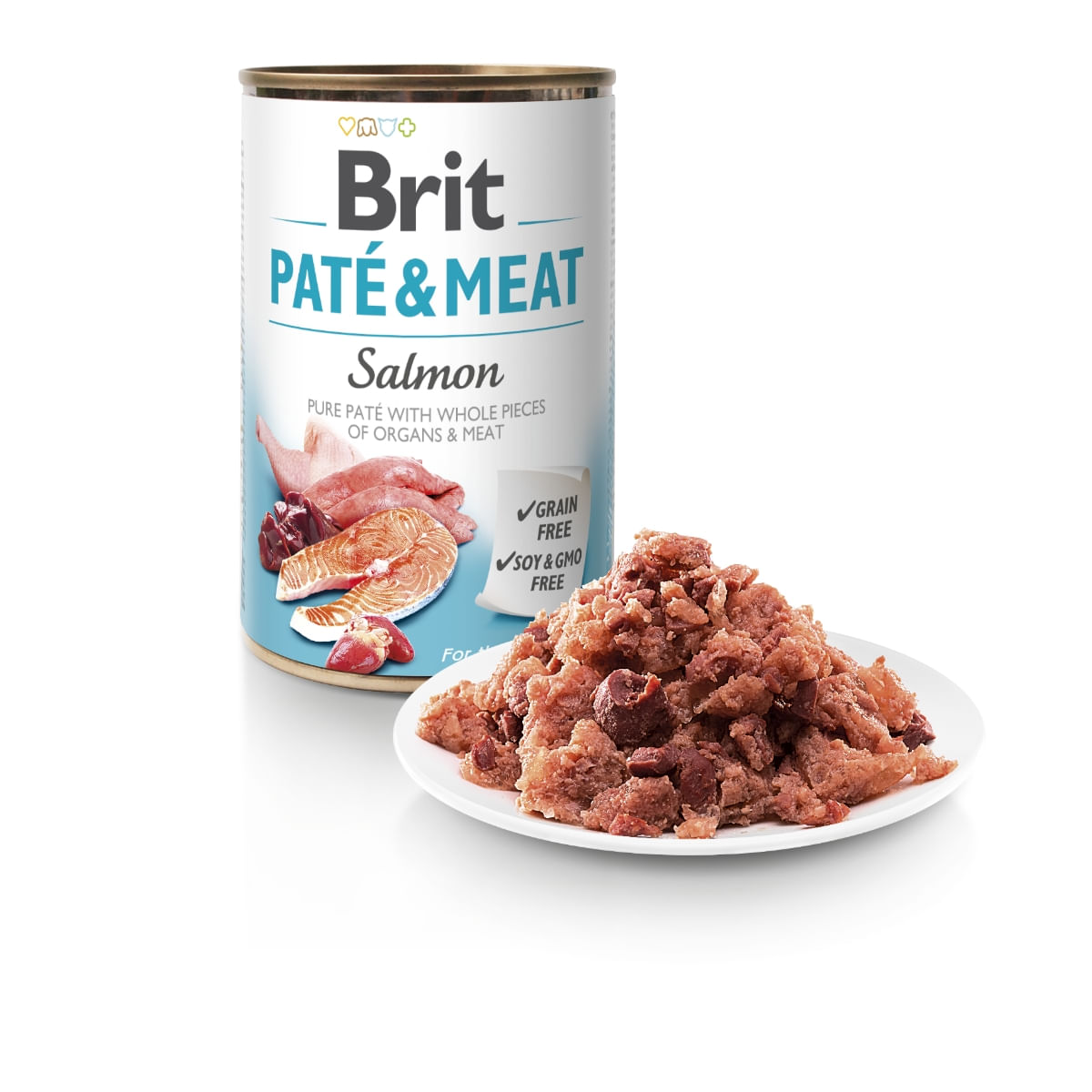BRIT Pate & Meat, Somon, conservă hrană umedă fără cereale câini, (pate cu bucăți de carne), 400g - poza 3