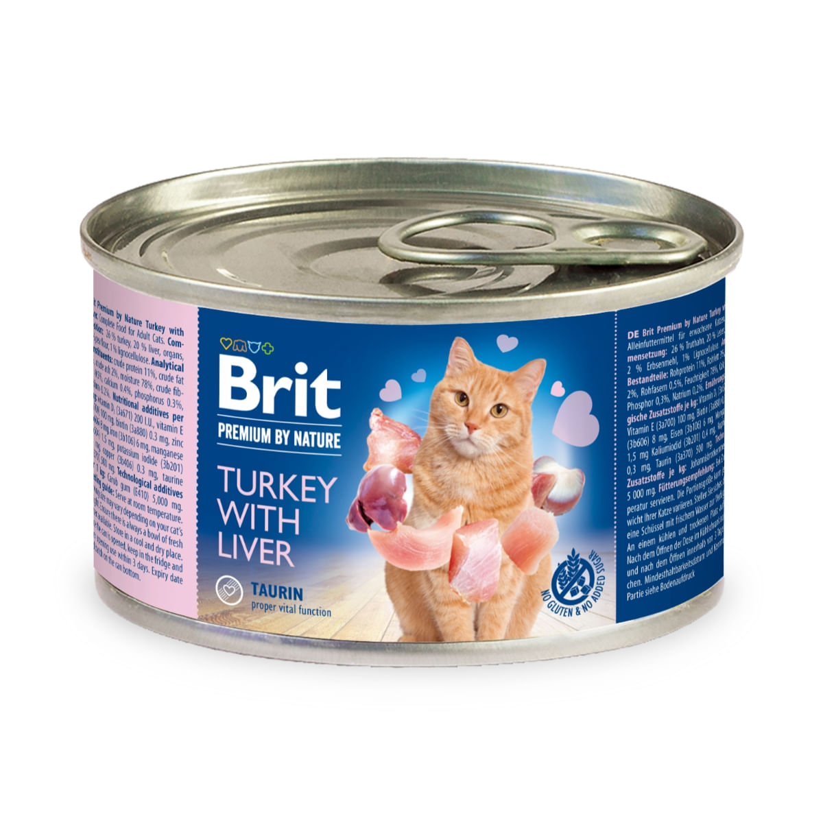 BRIT Premium By Nature, Curcan și Ficat, conservă hrană umedă fără cereale pisici, (pate), 200g - poza 1