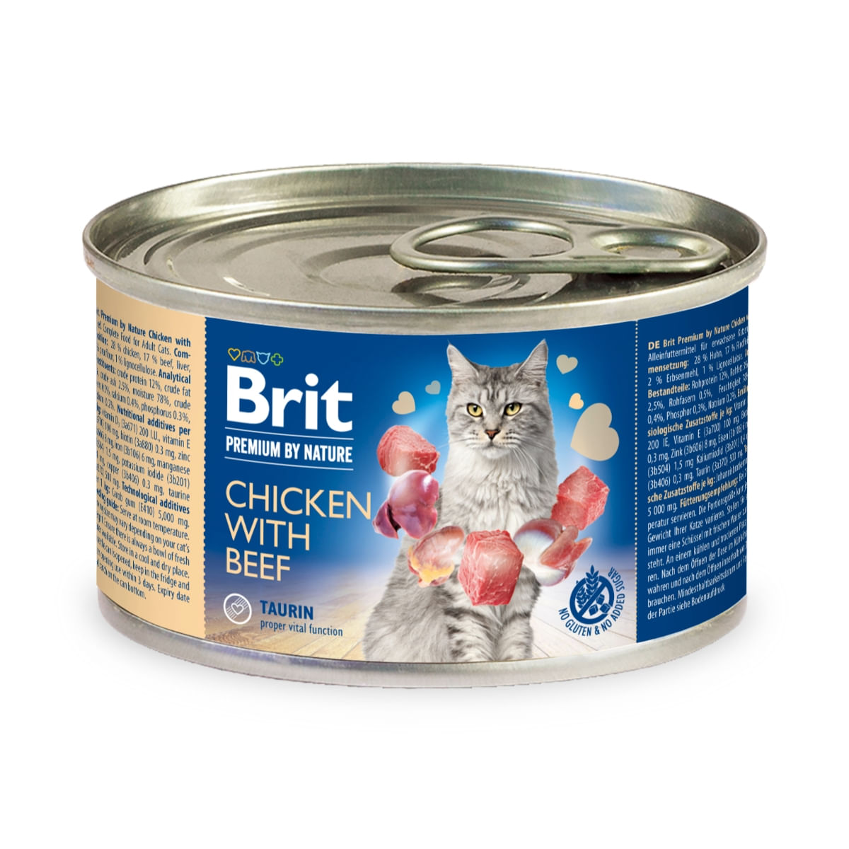 BRIT Premium By Nature, Pui și Vită, conservă hrană umedă fără cereale pisici, (pate), 200g - poza 1