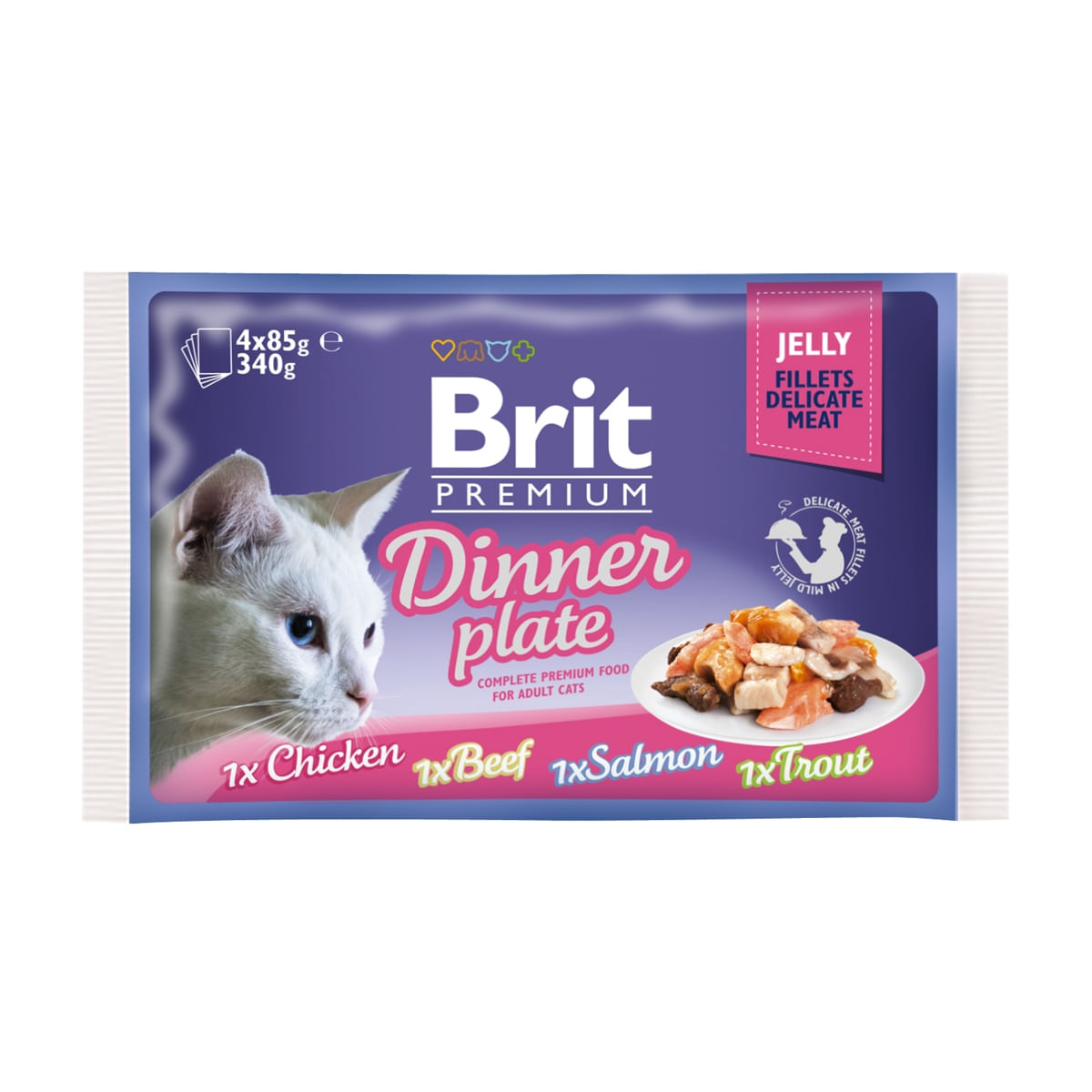 BRIT Premium Multipack Dinner Plate, 4 arome, pachet mixt, plic hrană umedă pisici, (în aspic), 85g x 4 - poza 1