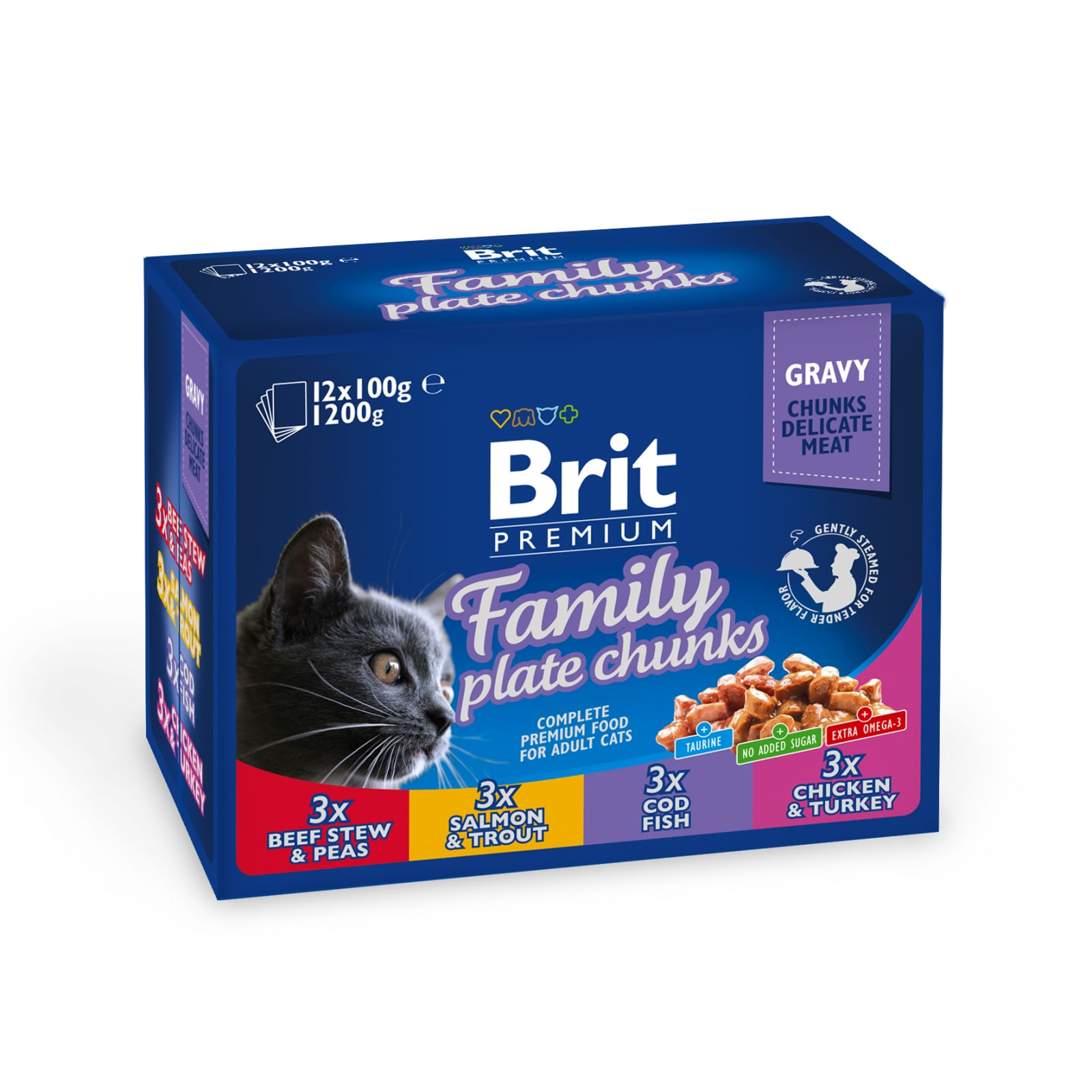 BRIT Premium Multipack Family Plate, 4 arome, pachet mixt, plic hrana umedă pisici, (în sos), 100g x 12 - poza 2