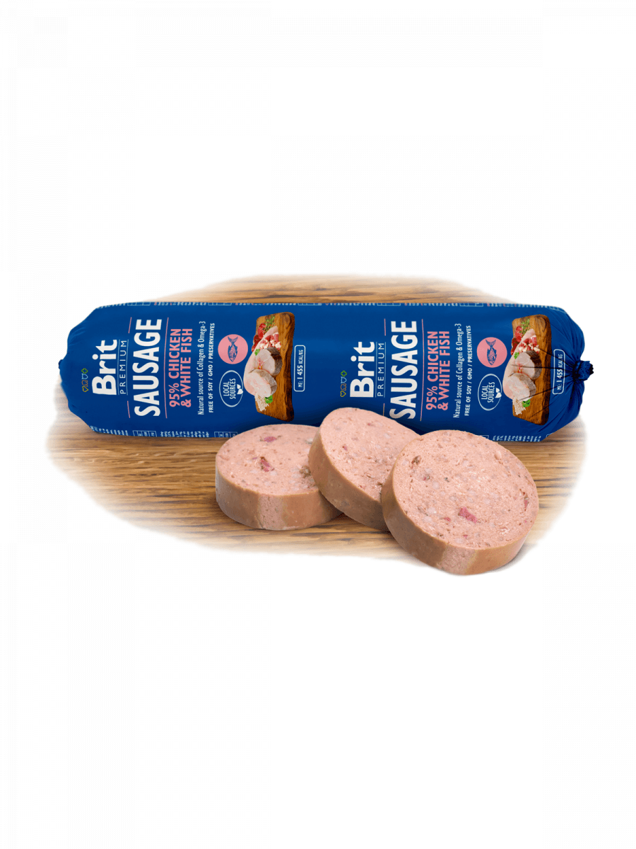 BRIT Premium, Pui și Pește Alb, salam hrană umedă conținut redus cereale câini, 800g - poza 2